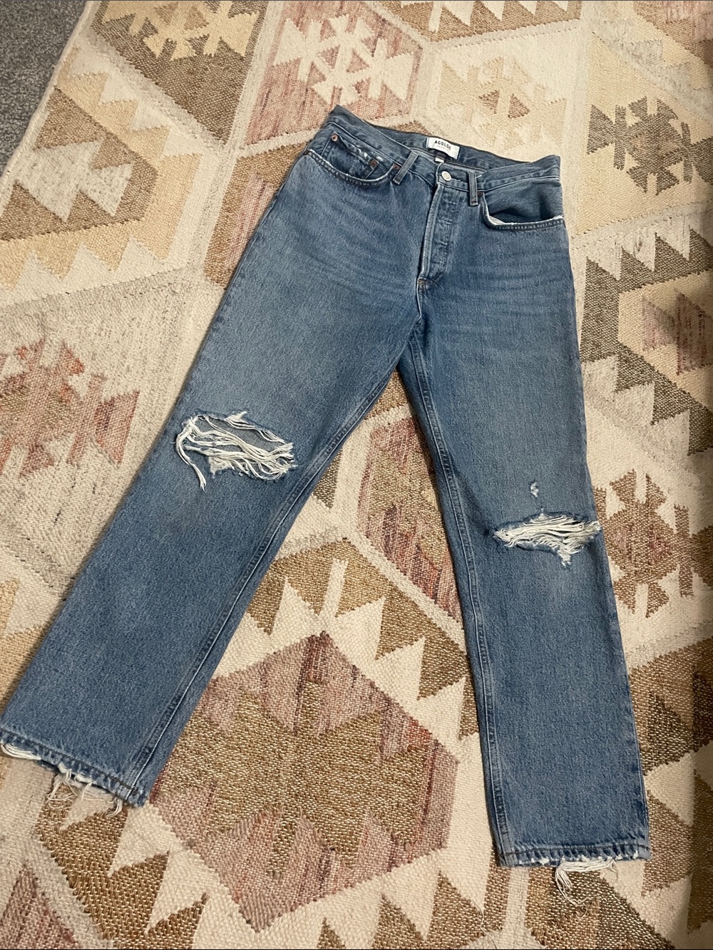 Agolde Lana Mid Rise Straight Distressed Jeans - Picture 3 of 8